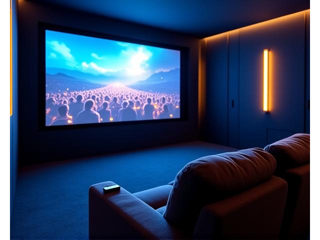 최첨단 스마트 홈시네마 시스템으로 엔터테인먼트를 즐기는 모습