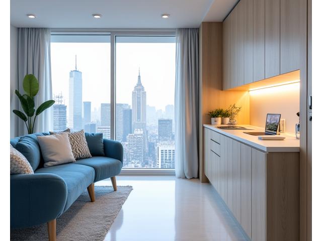 강남 오피스텔 거실의 스마트 기기들이 효율적으로 통합된 모습