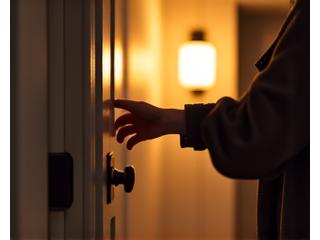 집에 돌아온 사람이 현관에 들어서자마자 조명과 음악이 켜지는 모습